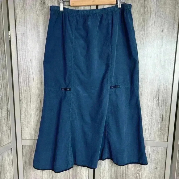 Kleen Midi Skirt Sz XL Corduroy A Line Swing Elastic Waist Blue Color - Picture 1 of 10